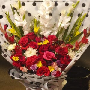 Mixed Flower Bouquet with Gladiolus in Polka Dot Wrap