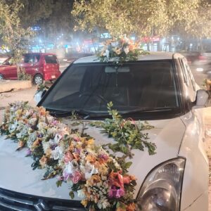 , White, Pink & Green Wedding Car Decor