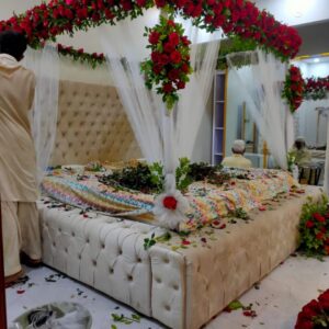 Royal Crimson Rose & Sheer Ivory "Fairytale Canopy" Bed Decor