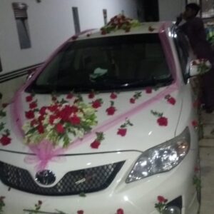 Fresh Red Rose and Lily V-Shaped Pink Tulle Car Decor