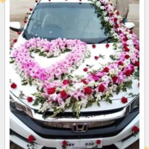 Fresh Pink Rose Heart and Cascading Floral Serpent Car Decor
