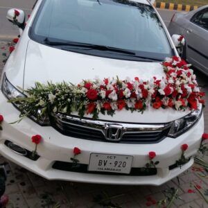 Fresh Red Rose & White Gladiolus Sweeping L-Shaped Garland Car Decor