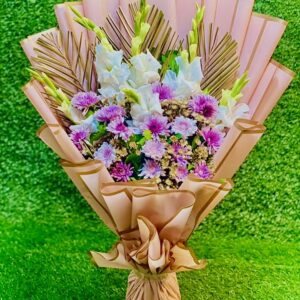 White Gladilous & Light purple Chrysanthemum Bouquet