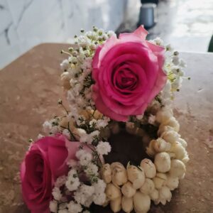 pink rose and motiyan kangan with baby breath