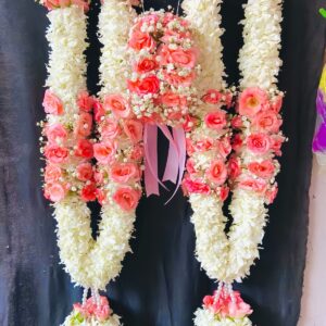 pink And white[ Garland ] Haar with Imported Elegant Baby breath { 1 pair of haar & kangan } set