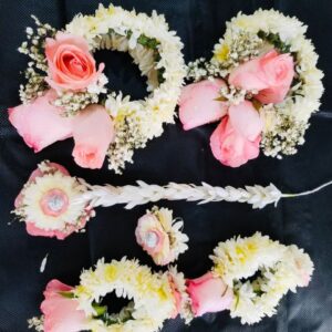 PINK ROSE AND BABY BREATH COMPELETE BRIDAL SET